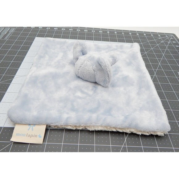 Mon Lapin Blue Elephant Star Pattern Lovey Security Blanket Plush Sherpa 11 Inch - Picture 3 of 10